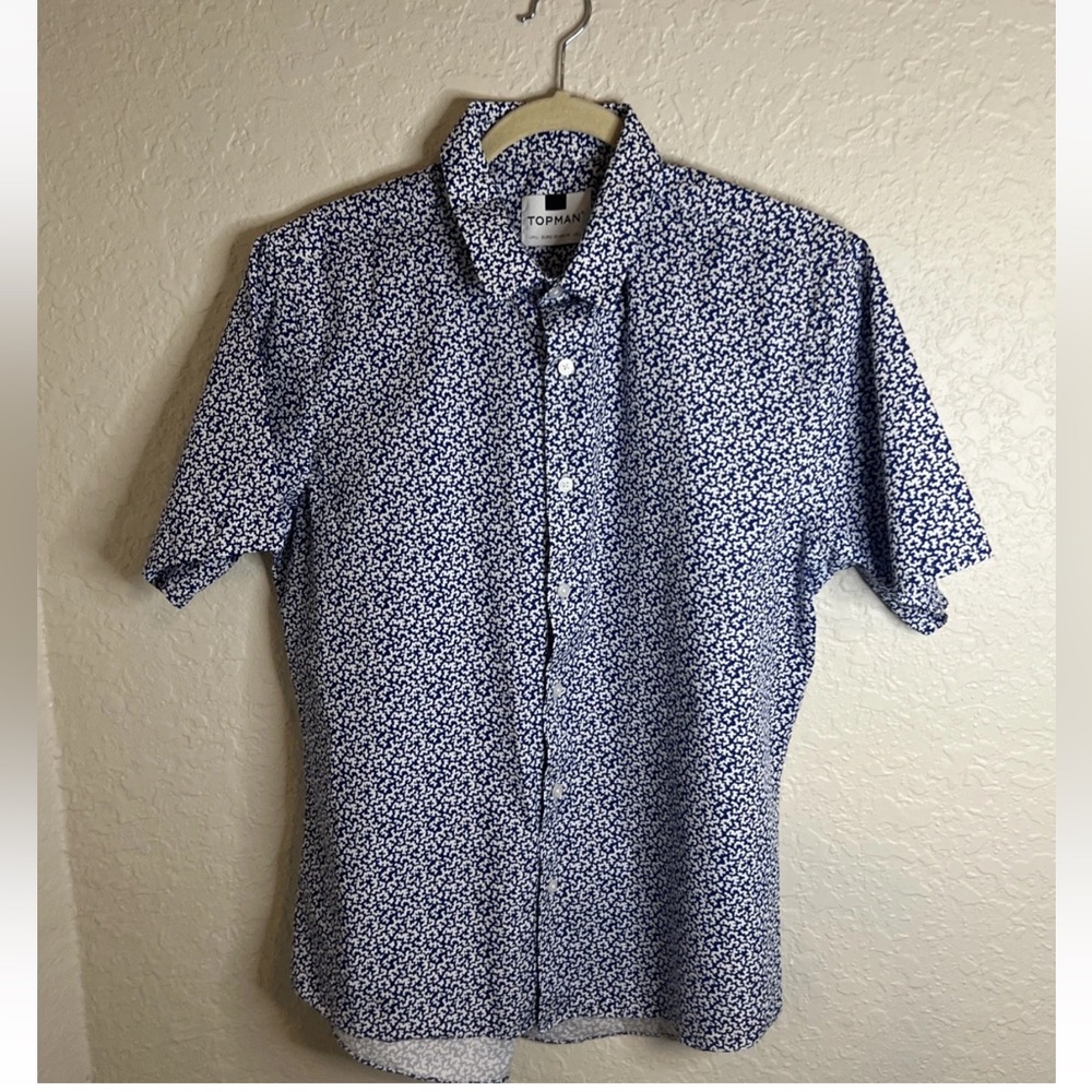 Topman Printed Blue White Sleeve Shirt Men's Size Large UK L